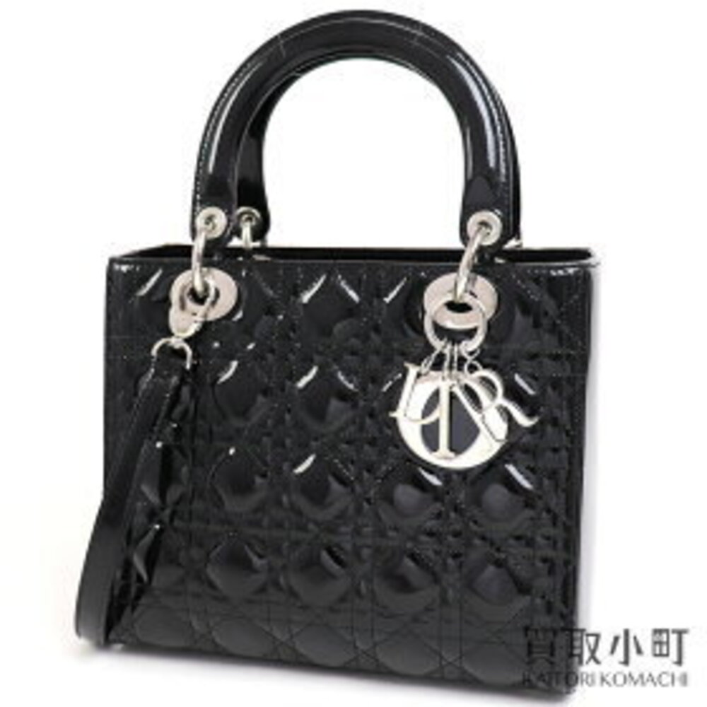Christian Dior Lady Classic Handbag Black Patent Leather Cannage Stitching bag